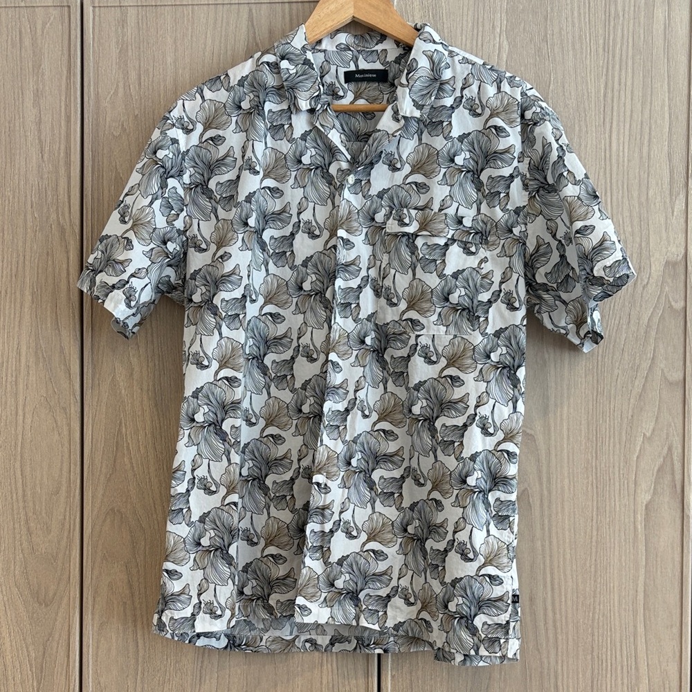 Men's Short-Sleeve Floral Button-Down Shirt - White/Gray
